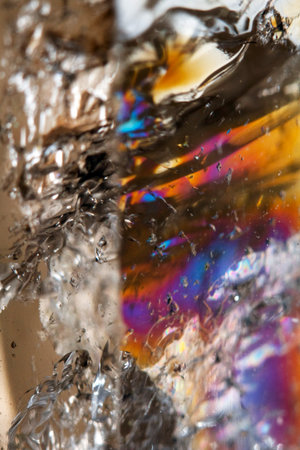 Beautiful close up of quartz crystal rock shard with reflective rainbow spiritual lightの写真素材