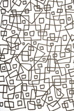 Close up of hand drawn doodle pen triangle square black lines and waves on white background
