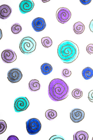 Hand Made Felt Tip Pen Doodle Scribble With Circles Dots and Swirls in Blue and Purple for backgroundの写真素材
