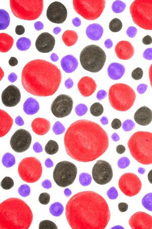 Hand Made Felt Tip Pen Doodle Scribble With Circles Dots and Swirls in Black Red and Blue for backgroundの写真素材