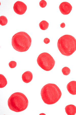 Hand Made Felt Tip Pen Doodle Scribble With Circles Dots and Swirls in Red for backgroundの写真素材