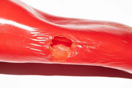 Home grown chilli pepper vegetable damagedの写真素材