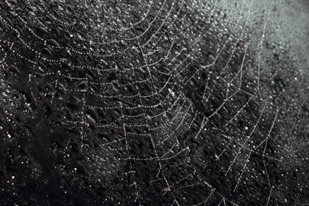 Spooky spiderweb spider web with water droplets close up background