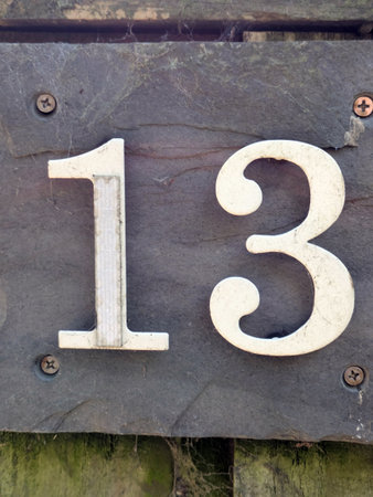 Written Wording in Distressed State Typography Found Ransom Number 13 thirteenの写真素材