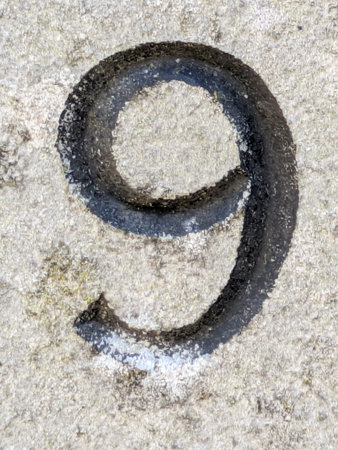 Written Wording in Distressed State Typography Found Number Nine 9