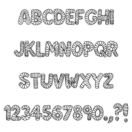 Hand drawn doodle alphabet. Vector illustration. Lettering.のイラスト素材