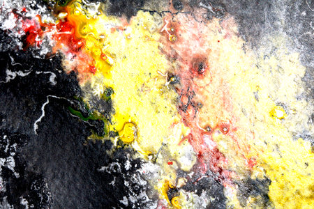 Thick Black Ink Paint Splatter and Lines in Black Red Yellow White Expressive