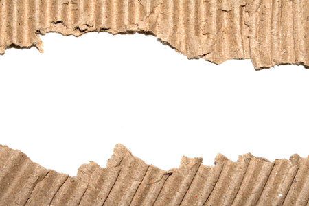 Ripped Up Torn Cardboard Box Packaging with Ridges on White Background