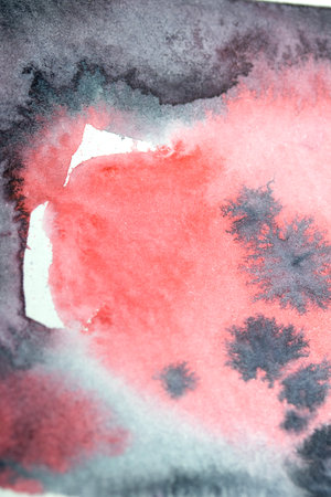 Acrylic Black and Red Ink Paint Splatters and Spots Blot on White for Backgroundの写真素材