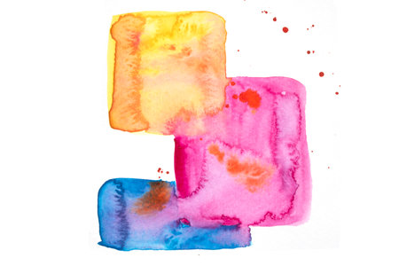 Vibrant Watercolor Squares Splashes and Paint Inkの写真素材