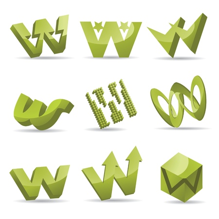 Set of 3D letter W iconsのイラスト素材