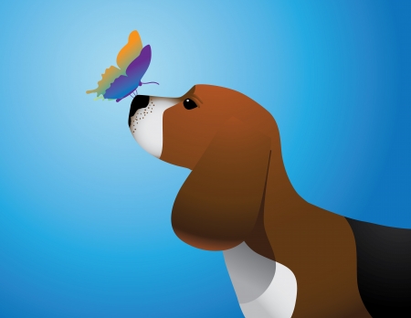 Beagle with Butterflyのイラスト素材