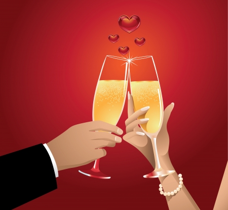 Romantic Champagne Toast with Heart Bubblesのイラスト素材