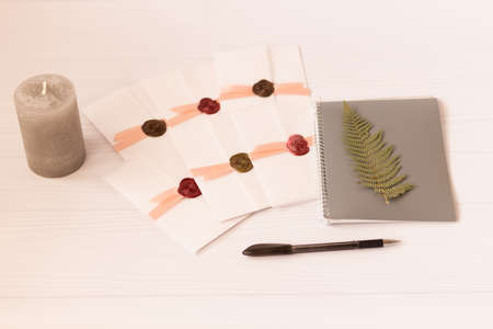 Gift certificate with bow (ribbons). Design for voucher, coupon, invitation, New Year card for any celebration (birthday, mother's day)の写真素材