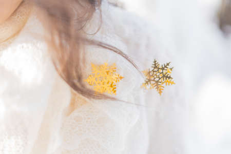 Golden snowflakes on a white background, Golden Christmas snowflake on a white background,...