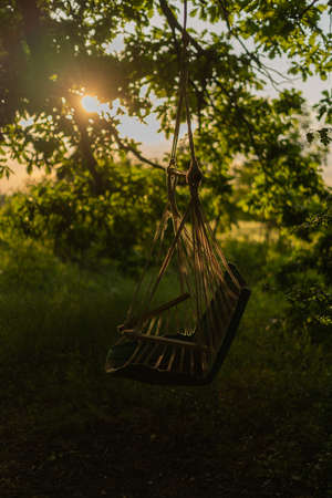 relaxing in a hammock on a sunny dayの写真素材
