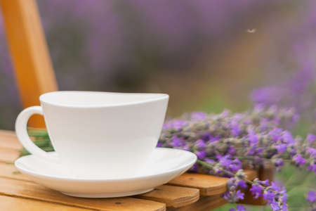 bouquet of lavender with a cupの写真素材