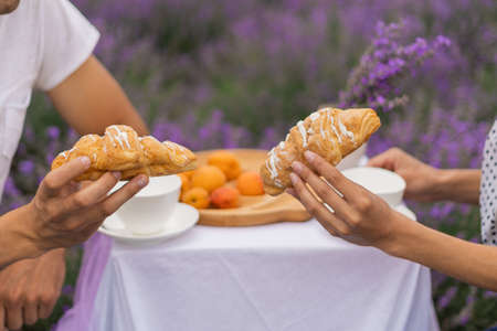 relaxing in a lavender field, Romantic breakfast