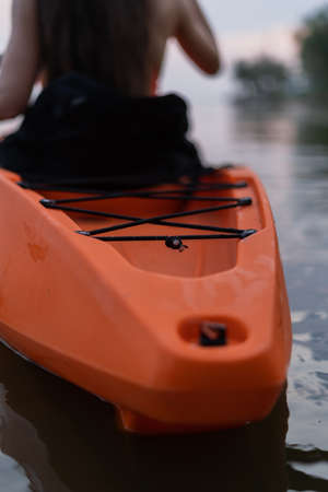 Kayaking. The Woman in kayakの写真素材