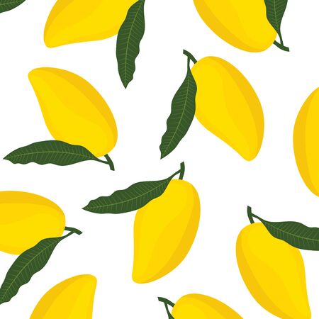Illustration vector of ripe yellow mango with leaf seamless pattern design for background, fabric, textile or other artwork designのイラスト素材