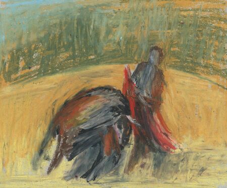 the bullfighting, the bullfighter and the bull, pastel abstract illustrationの写真素材