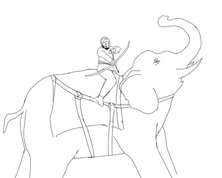 elephant archer, a warrior archer black and white sketchの写真素材