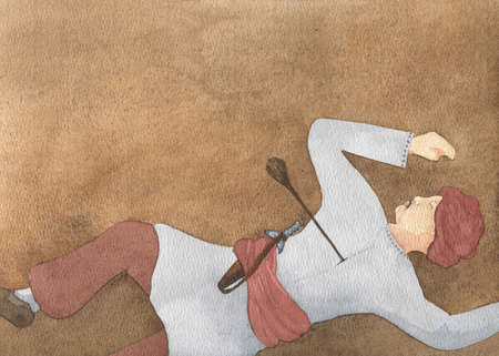 man killed by an arrow from a bow, watercolor illustrationの写真素材