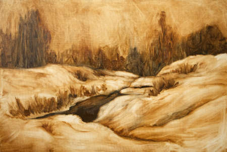 oil painting autumn landscape sketch, sepia artworkの写真素材