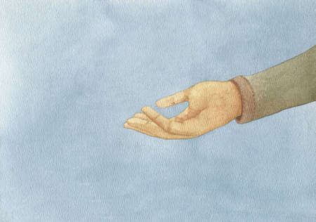 human hand watercolor illustration, outstretched handの写真素材