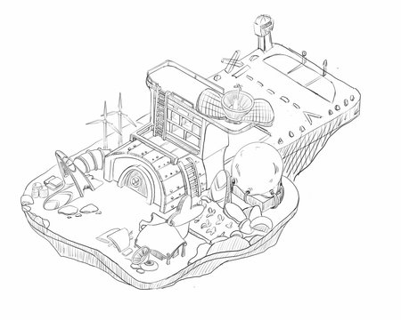 sci-fi home of an astronaut, concept art sketch, isometric illustrationの写真素材