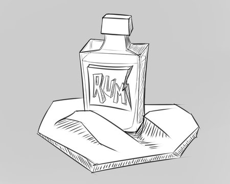 cartoon rum bottle casual style black and white sketchの写真素材