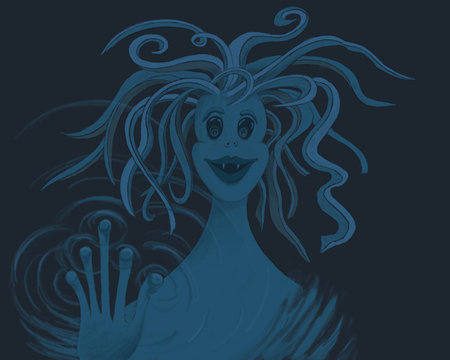 a mermaid illustration, underwater, horror scary illustrationの写真素材