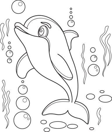 dolphin underwater vector outline drawing in cartoon styleのイラスト素材