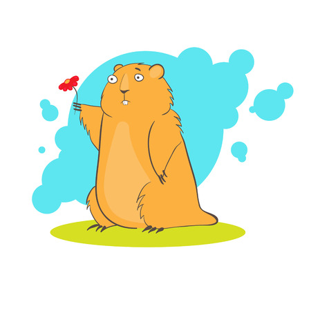 Cartoon cute groundhog with flowerのイラスト素材
