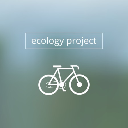 Ecology project text with bicycle. Vector abstract blurred background. Ecology and tourism label. Minimalistic backdrop for website. Bicycle iconのイラスト素材