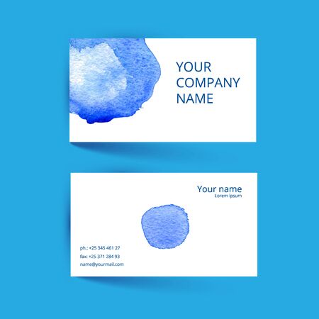 Business card template. Vector watercolor blue design. Vector illustrationのイラスト素材