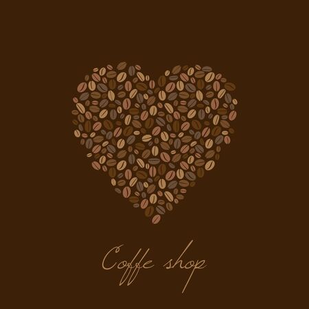 Heart of coffee beans with coffee shop text. Vector illustrationのイラスト素材