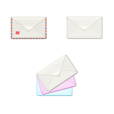 Vector envelope set includes empty envelope, envelope with watermark and stamps and three color envelopes. Vector illustrationのイラスト素材