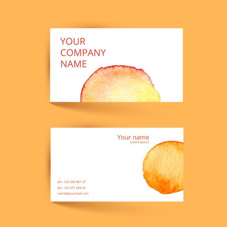 Business card template. Vector watercolor orange design. Vector illustration EPS10. File contains Ai and PDF formats.のイラスト素材