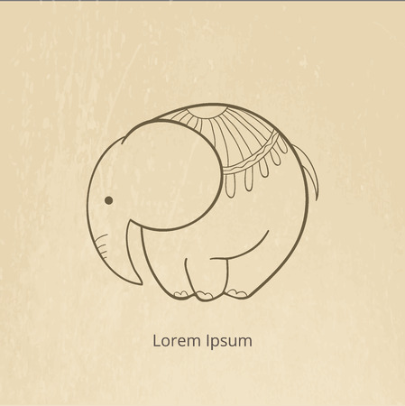Sketch elephant on textured retro background. Vector illustrationのイラスト素材