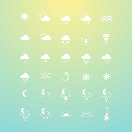 Weather icons on yellow and blue background. Set of symbols for widgets, sites, apps and others. Vector illustration EPS10のイラスト素材
