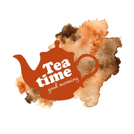 Tea time vector illustration. Teapot with watercolor background. Vector illustration EPS10のイラスト素材