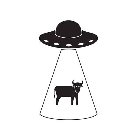 UFO abducts a cow. Vector logo isolated on white background.Vector illustration EPS10のイラスト素材