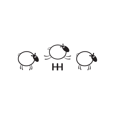 Sheep jumping over the fence. Minimalistic vector illustration isolated on white background. Vector illustration EPS10のイラスト素材