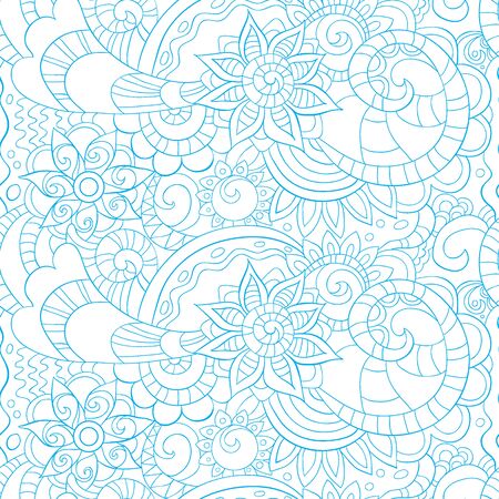 Doodle style seamless pattern with floral elements. Vector illustrationのイラスト素材