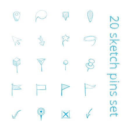 Blue sketch pins set for web, maps or documentsのイラスト素材