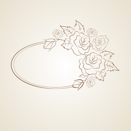 Vintage oval frame with roses and space for you text or design. Vector template. Vector illustration EPS10のイラスト素材