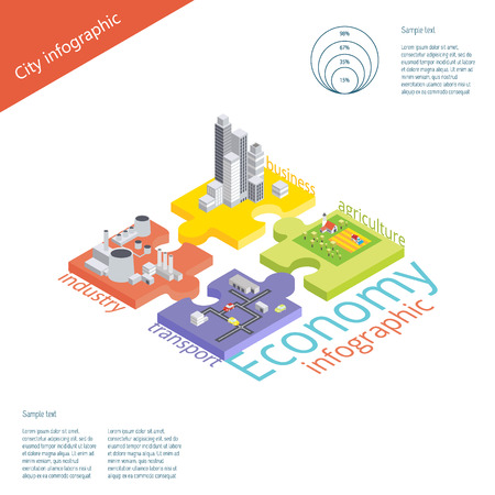 Economy infographic with puzzle. Vector isometric 3D illustrationのイラスト素材