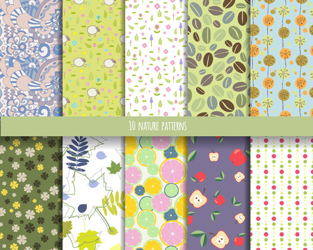 10 natural seamless patterns set. Vector backgroundのイラスト素材