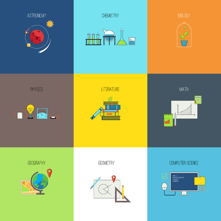 Other subjects for study. Flat line vector icons setのイラスト素材
